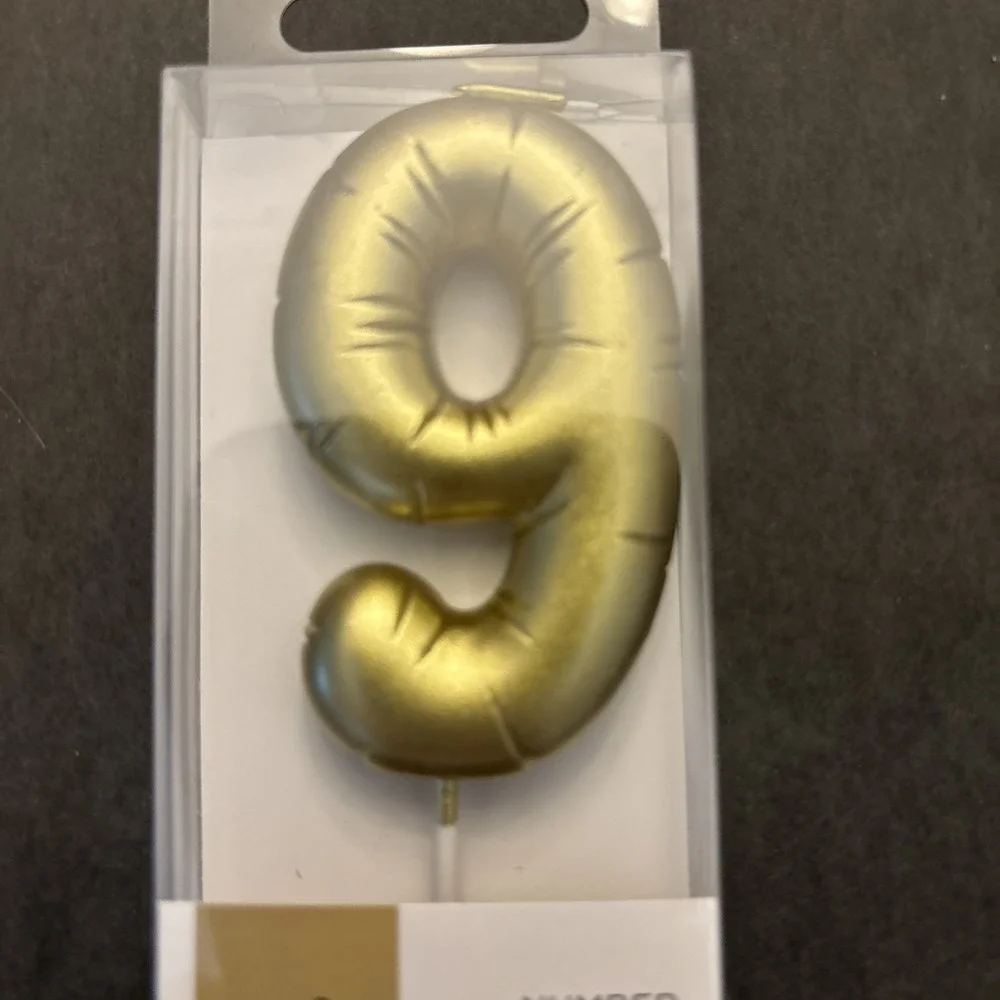 NWT Stir Everyday Gold Bubble Mylar Balloon Number #9 Candle Happy Birthday Cake